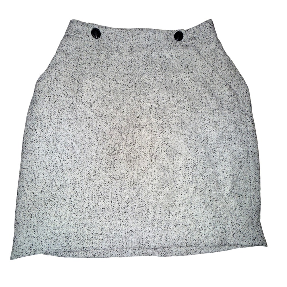 Tweed Mini Skirt Black White Speckled Button Accent Women Size 4
